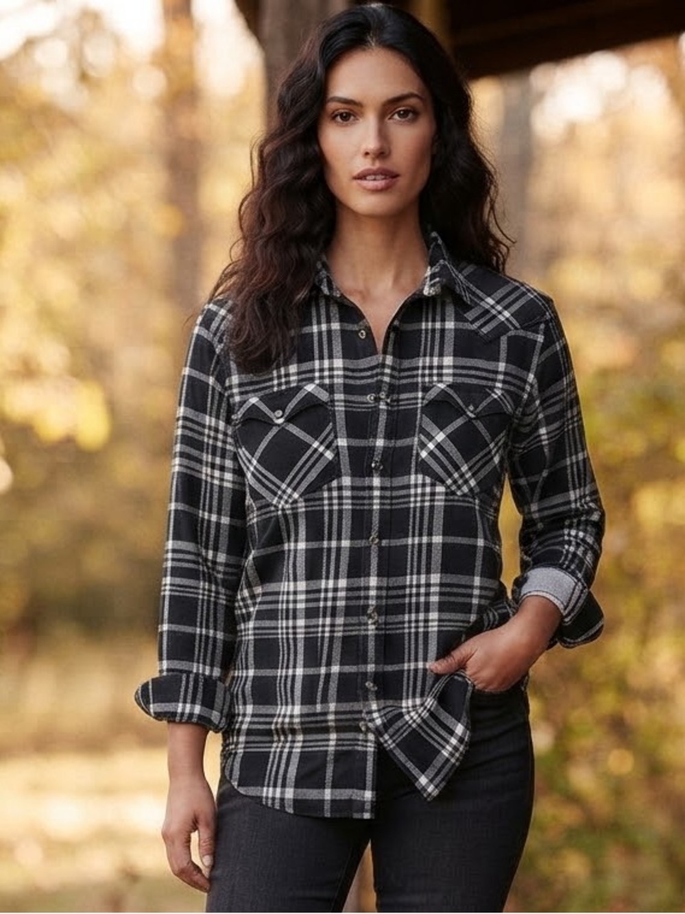 Ralph Lauren 100% Cotton Black & White Plaid Button-Down Shirt